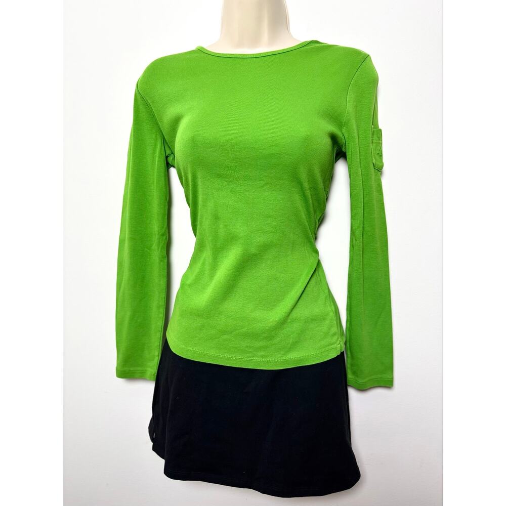 Vintage Y2K Ralph Lauren Long Sleeve Thermal Top Logo Sleeve Pocket Green